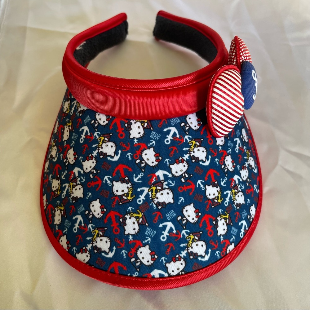 Hello Kitty Sun Visor Red Blue Anchors Bow Large Brim Adult Size